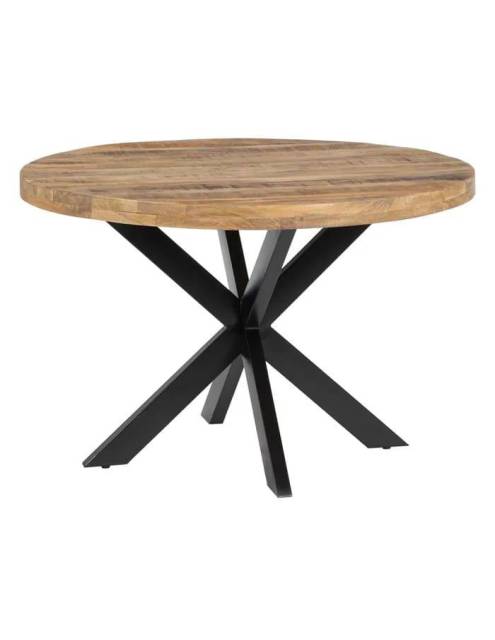 La mesa comedor redonda Lisboa madera de mango es una pieza funcional y elegante que combina madera y hierro