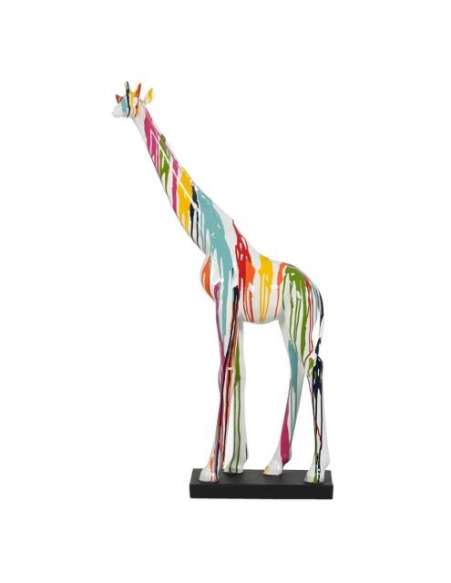 Jirafa decorativa Marisol multicolor de resina pintada a mano con los colores del arcoíris, que mide casi un metro de altura