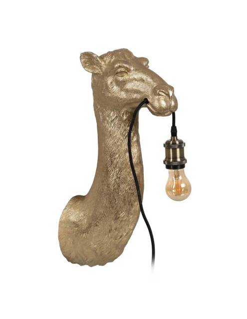 Singular y divertido aplique de pared camello dorado elaborado con resina.