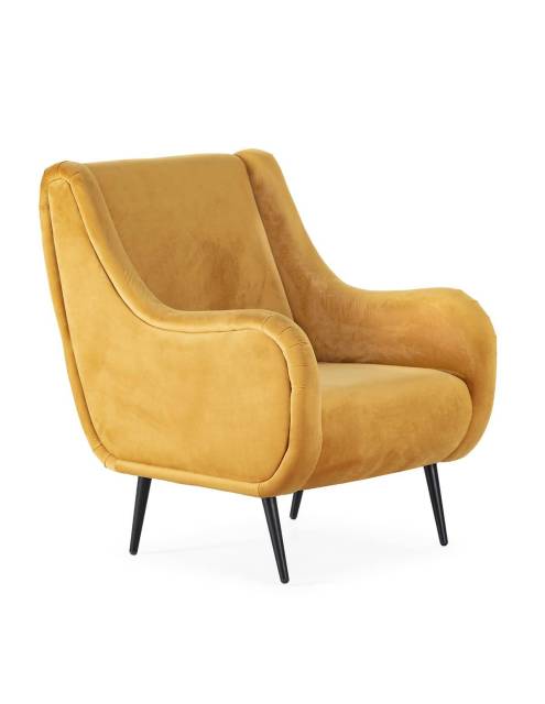 Sillón terciopelo amarillo Bubu. Este sillón tiene un diseño exclusivo que combina la suavidad del terciopelo