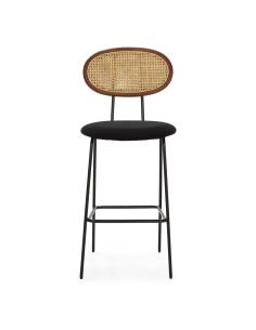 El taburete alto Roosevelt es una pieza de diseño que combina el terciopelo y el ratán para crear un asiento cómodo y elegante 2