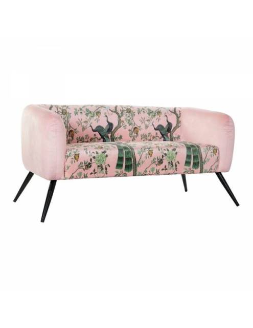 Original sofa en acabado rosa con estampado de pavo real