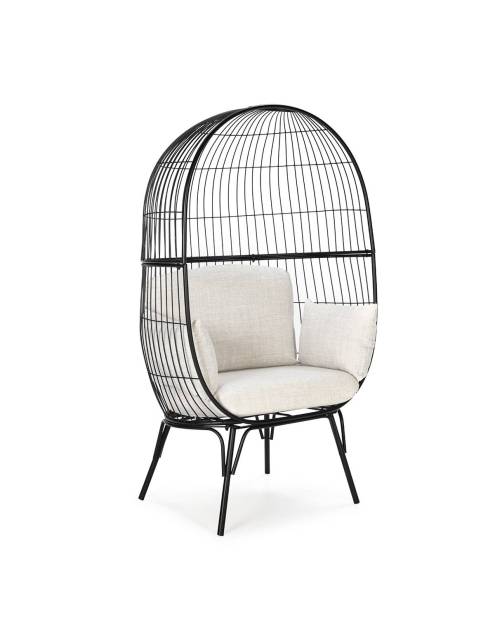 El sillón jaula 89x63x156 metal negro cojines blancos, es un espectacular sillón de grandes dimensiones