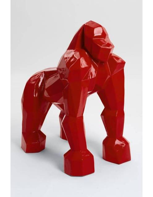 Imponente escultura de gorila de formas geométricas. Realizado en resina con acabado en alto brillo rojo o negro