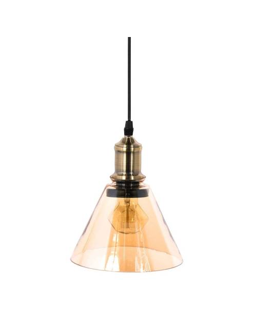 Esta lámpara colgante de cristal ahumado ámbar con forma cónica aportará un toque retro y contemporáneo al interior de su hogar.