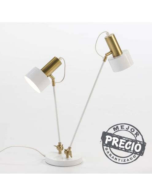 Originalidad, diseño y excelente acabado en esta lámpara de sobremesa metal blanco dorado