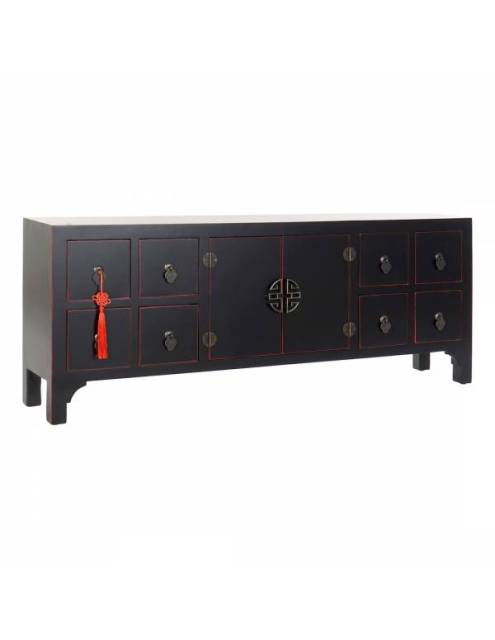 El mueble TV Kioto negro es un clásico del diseño japonés acabado en negro con detalles rojos.