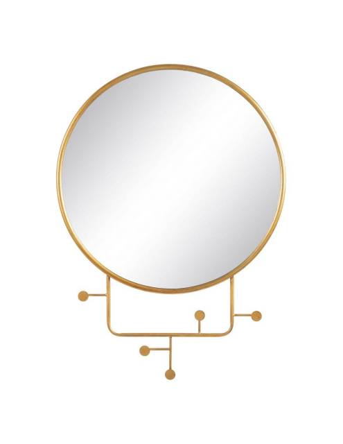 Elegante y funcional espejo perchero Pulpo oro de forma cilíndrica.