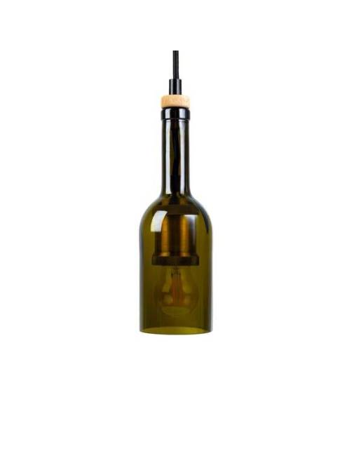 Lámpara de techo Baco hecha a mano con la parte superior de una botella de vino.