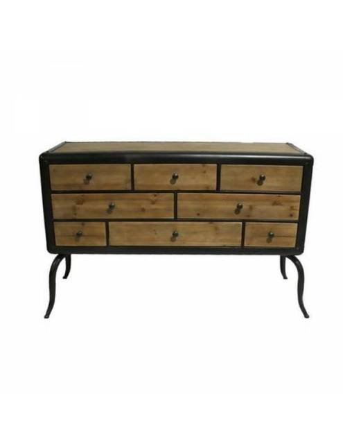 La cómoda alexandra vintage metal madera, está elaborada artesanalmente con madera de abeto y metal.