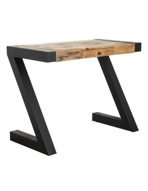 Elegante y diáfana mesa escritorio Z madera hierro muy práctica y funcional para espacios reducidos.