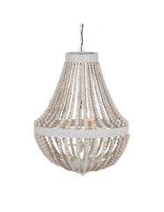 Original lámpara techo bolas pedrea blanca en metal y madera formada por elegantes cuentas en acabado blanco rozado.