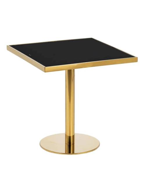 La mesa auxiliar cuadrada acero inoxidable oro negro, tiene un elegante diseño vanguardista con encimera de cristal