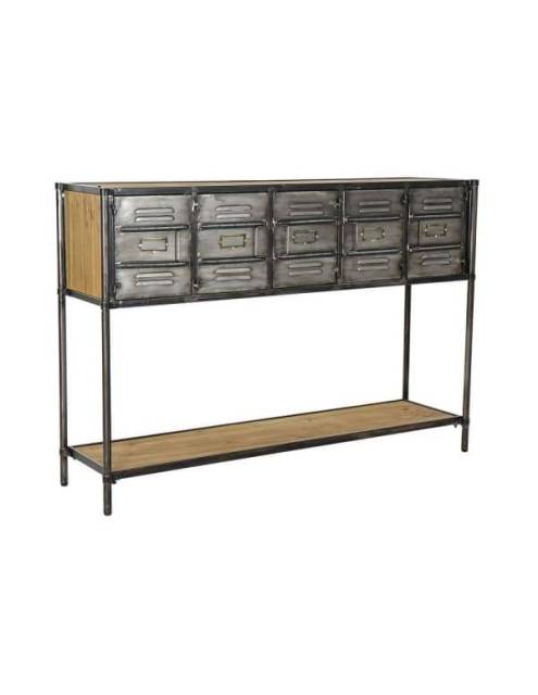 Consola industrial vintage Míchigan elaborada artesanalmente con madera de abeto y metal.
