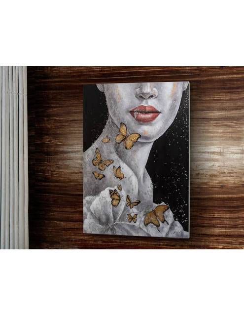El cuadro pintura femme labios butterfly, es una llamativa pintura realizada en acrílico