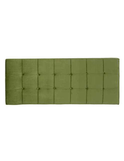 El cabecero Huelva terciopelo verde se presenta con un elegante y agradable tapizado.