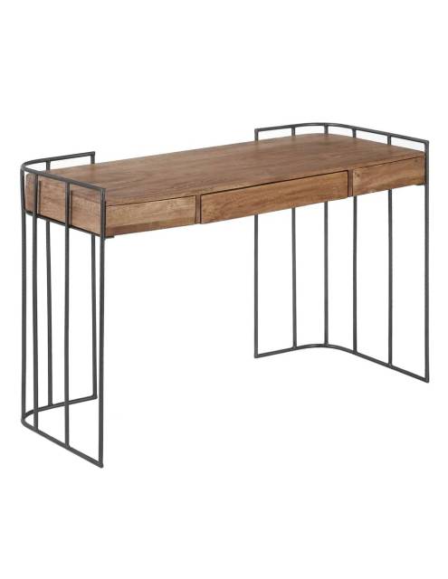 Mesa escritorio La Reja madera hierro, en el que el diseño industrial y estilo rústico se fusionan.