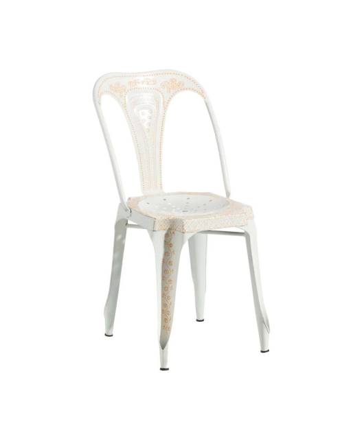 La silla industrial blanca decorada es un hito del diseño en esta ocasión con originales dibujos tipo bordado.