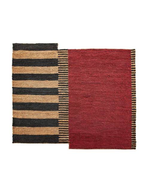 Elegante y original alfombra yute Africa tricolor de diseño asimétrico elaborada por Hup Interiorismo