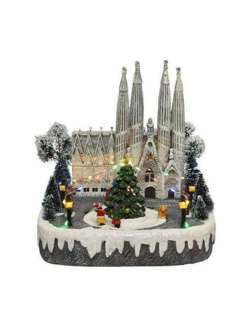 Escena navideña catedral nevada led, un nostálgico elemento decorativo para embellecer y completar la decoración del hogar