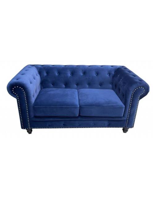 Sofá chester velvet terciopelo azul de 2 y 3 plazas. Todo un clásico del diseño que destaca por su elegancia