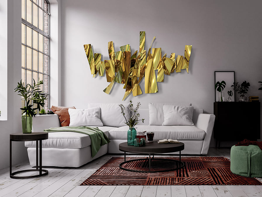 MURAL DE PARED FRACTURE ACERO DORADO